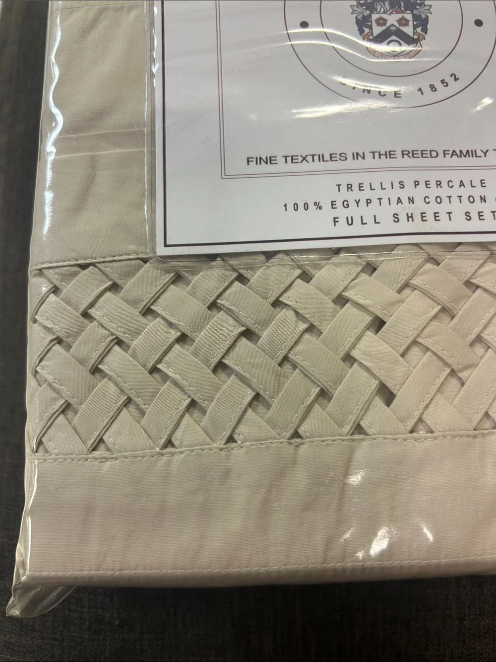 Trellis Percale Full Sheet Set - Beige